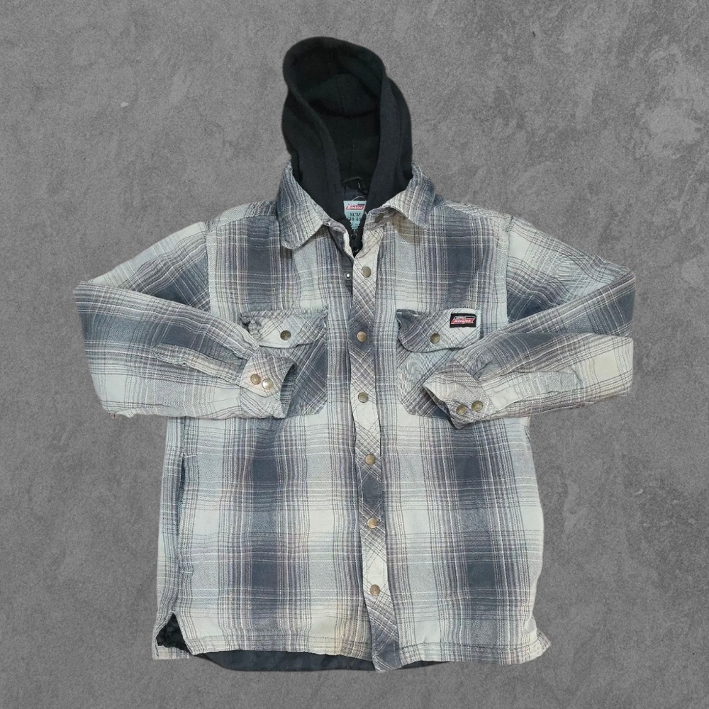 Vintage Y2K Dickies Layered Flannel Hoodie Med Grunge Retro